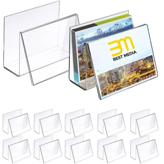 Clear Acrylic Postcard and Business Card Holder Set, 12 Pcs Display Stands for Index Cards, Greeting Cards, and Office Desk Organization