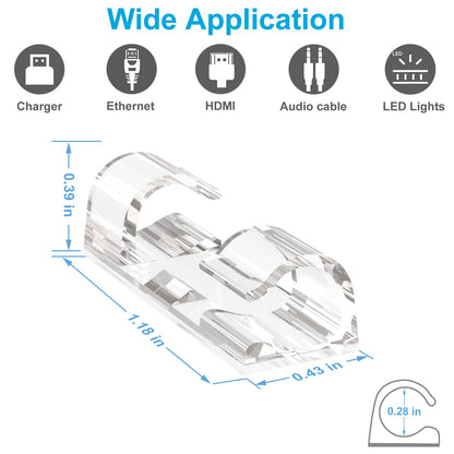Adhesive Cable Clips Clear (40PCS, M), Upgraded Wire Holders for Wall, Strong Cord Organizer Under Desk, Car, PC, Christmas Light Indoor/Our
