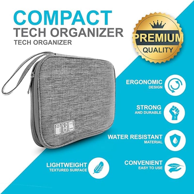 Fabric Rectangle Divided Cable Accessories Organizer Bag With Many Slots And Strong Handle For Personal Supplies Organization - Grey