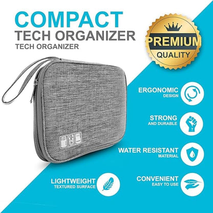 Fabric Rectangle Divided Cable Accessories Organizer Bag With Many Slots And Strong Handle For Personal Supplies Organization - Grey