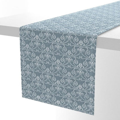 INtex Home Linen-Look Table Runner, Meadow Breeze Printed Floral Design, Wrinkle-Resistant Fabric for Dining Occasions Events and Daily Use, Decorative 1 Piece - 45 x 140 cm - Petrol Blue