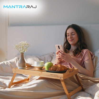 Mantraraj Wooden Bamboo Food Serving TV Tray with Handles Portble and Folding Legs Dinner Breakfast Lap Table Mat for Sofa and Bed - 50x30cm