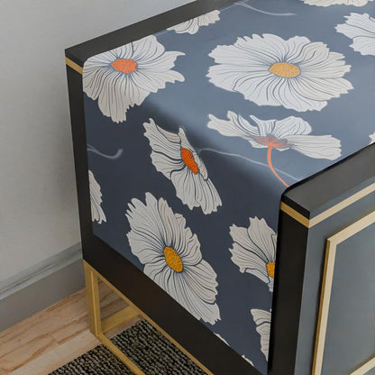 مفرش طاولة مخملي مزخرف باللون الأزرق السماوي والأبيض، قطعة مركزية زخرفية فاخرة وفخمة بنمط زهور أنيق، 35×140 سم، مثالي لطاولة ناعمة ومتطورة