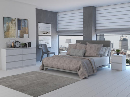 Chest of Drawers with 6 Drawers, 140 x 40 x 77 cm, White, Handle-Free Modern Multi-Purpose Cabinet for Hallway, Bedroom, Living Room, or Children’s Room, Wide