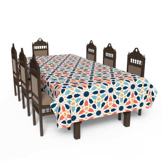 Islamic Arabesque Waterproof Tablecloth, a Multicolor 140x300 cm Rectangular Table Cover of Spillproof Polyester with an Islamic Pattern, a Durable Protector for Festive Family Gatherings