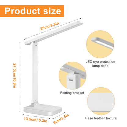 Sporgo Desk Lamp, LED Table Lamp, 3 Colours and 5 Brightness Levels, Dimmable Eye Protection, Table Lamp, Desk Lamp with USB Port, Touch Control, Reading Lamp for Children, Office, Rooms