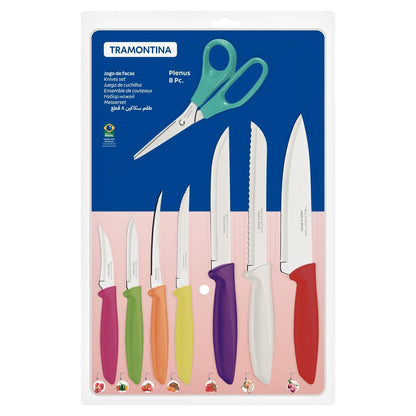 Plenus Knife Set – 7 Knives + 1 Scissors – Multi-Color Handles – Durable Blades for All Kitchen Needs