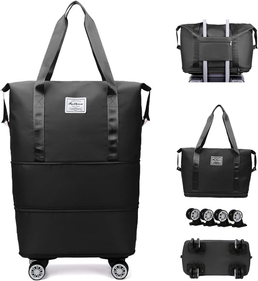 Claiez Duffel Trolley Bags for Travel,Luggage Bags for Travel,Rolling Duffle Bag with Wheels,Travel Bags for Luggage Trolley,Expandable Foldable with Wheels, Black, Wheel Bag