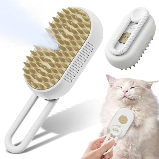 Necomi 3 in 1 Steam Cat Brush - Self Cleaning Massage Brush for Removing Static, Tangled and Loose Hair - Pet Hair Removal Comb for Cats and Dogs
