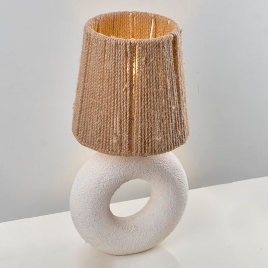 أباجورة ديكور بشكل دونات قاعدة فايبر جلاس وشابوه خيوط كتان طبيعي Darna modern lampshade from nagafa shop G-DW-RP-1