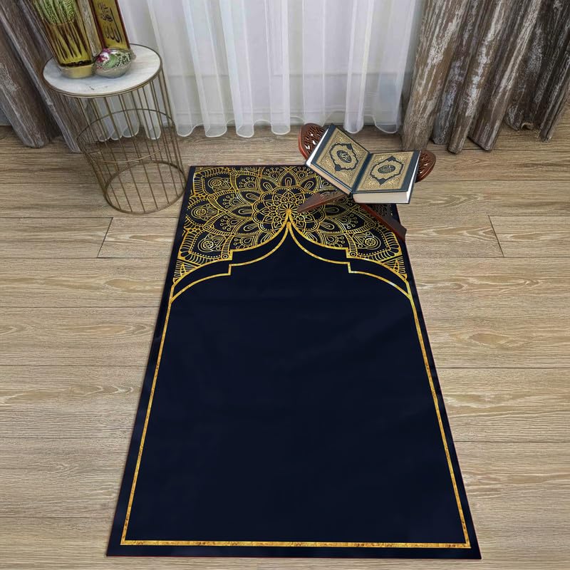 INtex Home Velvet Padded Prayer Rug, Multicolor Islamic Persian Design, Soft Printed Fabric with Anti-Slip Layer, Comfortable and Cushioned, 70x110 cm