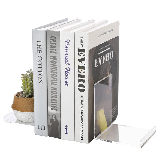 2-Piece Clear Acrylic Bookends Set, 10.4 x 8.9 x 12.5 cm L-Shaped Transparent Book Holders for Office, Home, Library, and Desk Shelf Display
