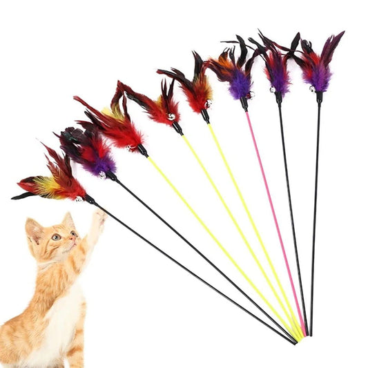 Stick Teaser Rainbow Streamer Interactive Fishing Rod Play Wand Funny Kitten Cat Pet Toy with Feather