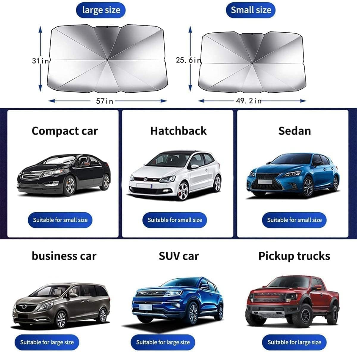 Car Umbrella Sun Shade Cover, Foldable Sun Shades Car for Windshield Parasol to Keep Your Vehicle Cool and Damage Free, Block Heat UV Rays Sun Visor Protector, Easy to Use (57 * 31 Inch)