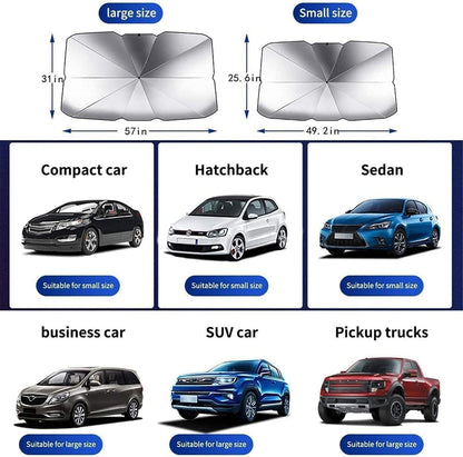 Car Umbrella Sun Shade Cover, Foldable Sun Shades Car for Windshield Parasol to Keep Your Vehicle Cool and Damage Free, Block Heat UV Rays Sun Visor Protector, Easy to Use (57 * 31 Inch)