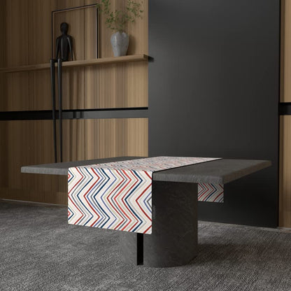 Lila Zigzag Velvet Table Runner, a Plush Multicolor 35x140 cm Decorative Centerpiece with a Stylish and Modern Chevron Pattern, adds a Luxurious Texture to a Classic Design
