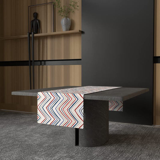 Lila Zigzag Velvet Table Runner, a Plush Multicolor 35x140 cm Decorative Centerpiece with a Stylish and Modern Chevron Pattern, adds a Luxurious Texture to a Classic Design