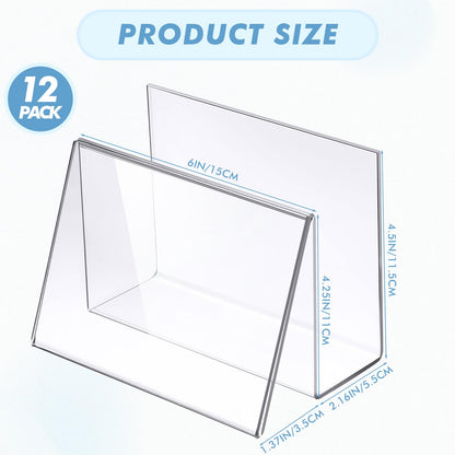 Clear Acrylic Postcard and Business Card Holder Set, 12 Pcs Display Stands for Index Cards, Greeting Cards, and Office Desk Organization
