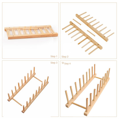 HarttiHome Bamboo Wooden Plate Racks Plate Stand Holder Vertical Drainer Kitchen Cabinet Organiser for Dishes, Pots, Lids, Bowls, Cups, Chopping Board, Kitchen Cabinet Organiser