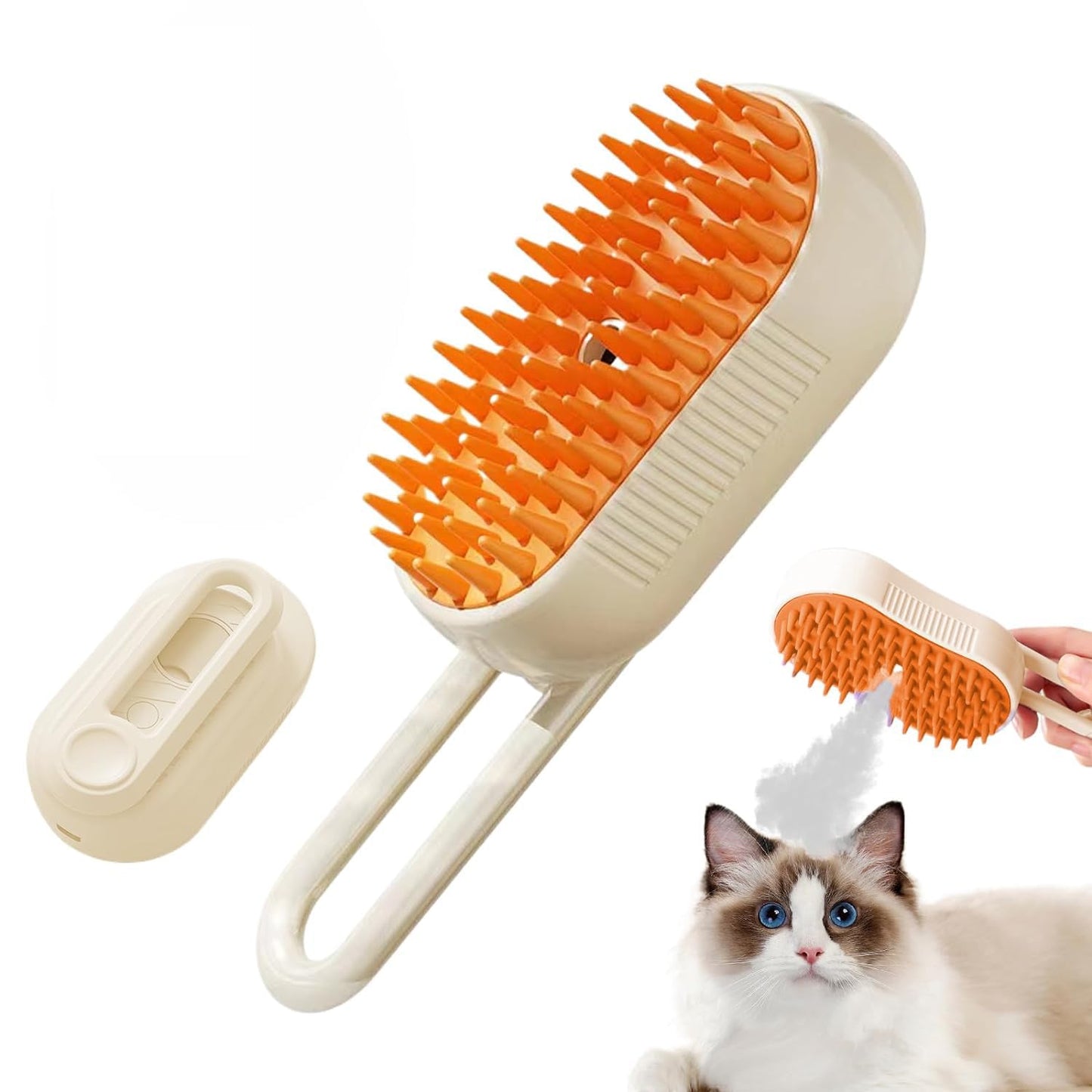 KAFJED Cloud Care Cat Brush, Cloud Care Grooming Brush, Pet Steam Brush Cloud Care Pet Brush,3 in 1 Multifunctional Silicone Steam Brush for Dogs, Multifunctional Cat and Dog Steam Brush (Khaki)