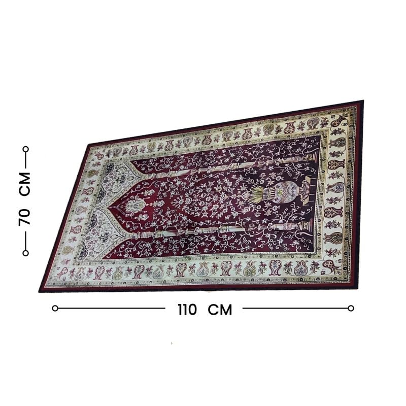 INtex Home Velvet Padded Prayer Rug, Multicolor Islamic Persian Design, Soft Printed Fabric with Anti-Slip Layer, Comfortable and Cushioned, 70x110 cm