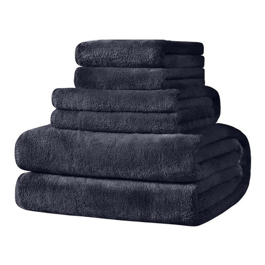 4-Piece Towel Set, 100% Cotton ? Includes 1 Bath Towel 140 cm x 70 cm, 1 Hand Towel 100 cm x 50 cm, 2 Washcloths 30 cm x 30 cm, Quick Dry, Super Soft, Highly Absorbent, No Fade, Black
