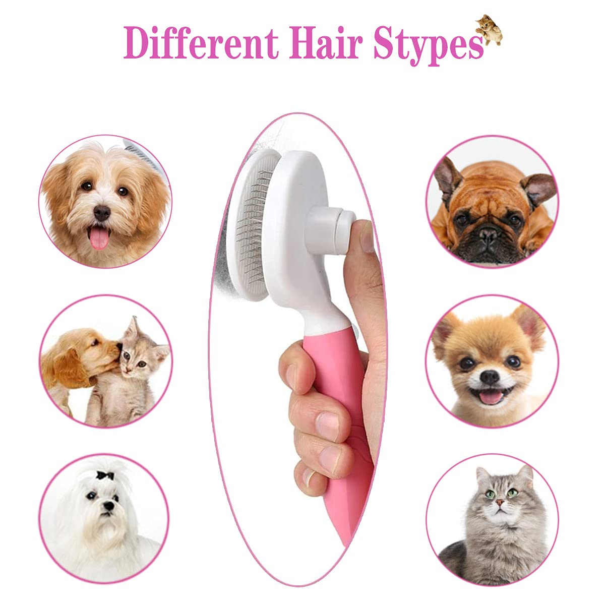 MOEEI Dogs and Cats Grooming Comb Self-Cleaning Hair Removal Brush Massage Comb for Cats, Anti-Hair Pet Brush for Pets Massage, Hair Removal (Pink and White)