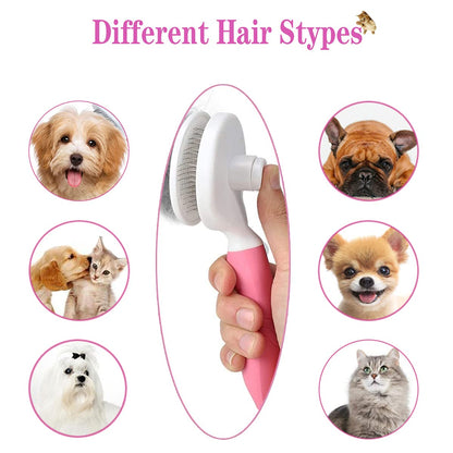 MOEEI Dogs and Cats Grooming Comb Self-Cleaning Hair Removal Brush Massage Comb for Cats, Anti-Hair Pet Brush for Pets Massage, Hair Removal (Pink and White)