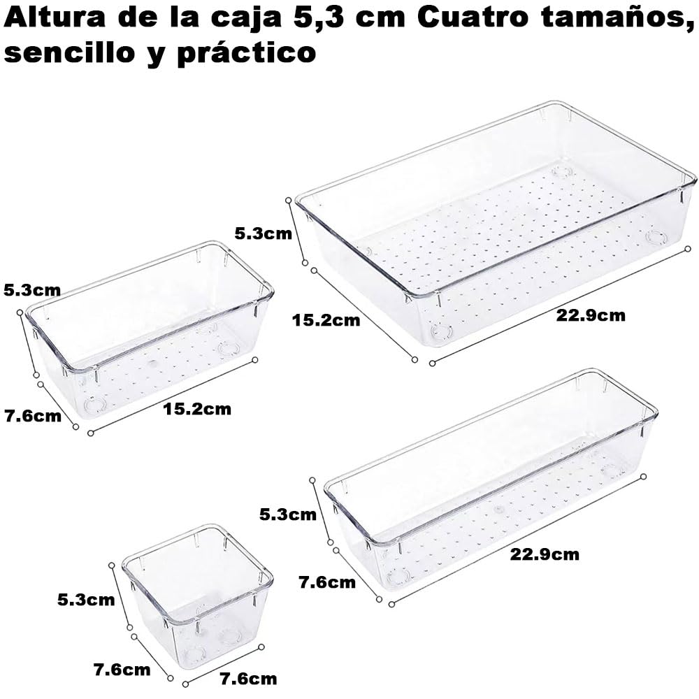 25 Transparent Plastic Drawer Organizers, Makeup Organizer, Bathroom Organizer Trays, Desk Organizer, 4 Sizes, Divider Boxes for Makeup, Bedroom