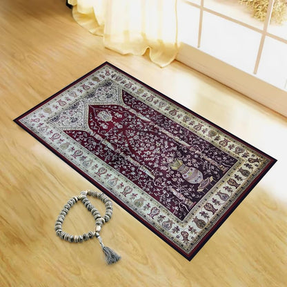INtex Home Velvet Padded Prayer Rug, Multicolor Islamic Persian Design, Soft Printed Fabric with Anti-Slip Layer, Comfortable and Cushioned, 70x110 cm