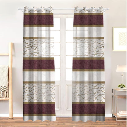 Modernistic Linen Curtain Panel - Crosswise Striped Sheer - Semi-Transparent - Steel Grommets - 1 Piece