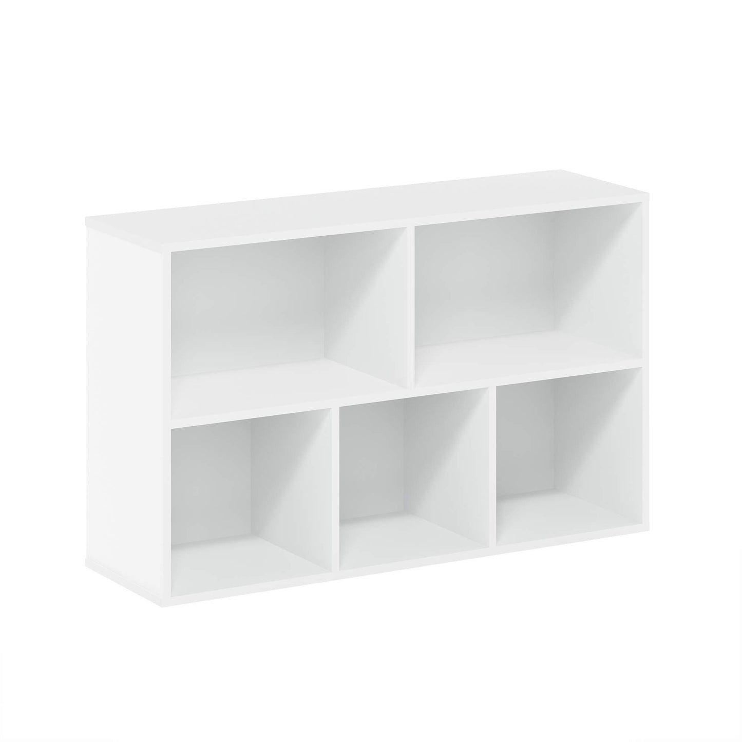 5-Tier Narrow Vertical Wall Unit, Tall Column Floating Storage Organizer and Utility Shelf for Bedroom or Living Room, Space-Saving Design in a White Laminate Finish