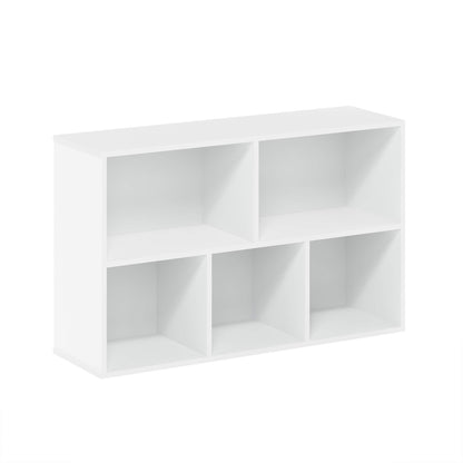 5-Tier Narrow Vertical Wall Unit, Tall Column Floating Storage Organizer and Utility Shelf for Bedroom or Living Room, Space-Saving Design in a White Laminate Finish