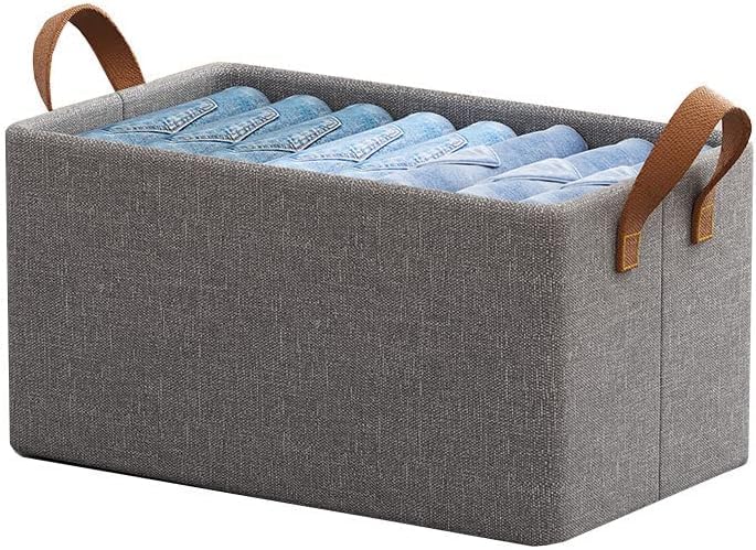 KHANAK Collapsible Fabric Storage Cubes Organizer with Steel Frame, Handles Foldable Storage Baskets for Organizing Toys, Books, Shelves, Closet, Large Storage Box with Handles (4, Grey)