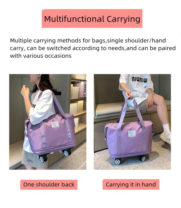 Cartbay Foldable Luggage Bag, Double Layer Expandable Large Capacity Dry and Wet Separation Duffel Bag with Wheels