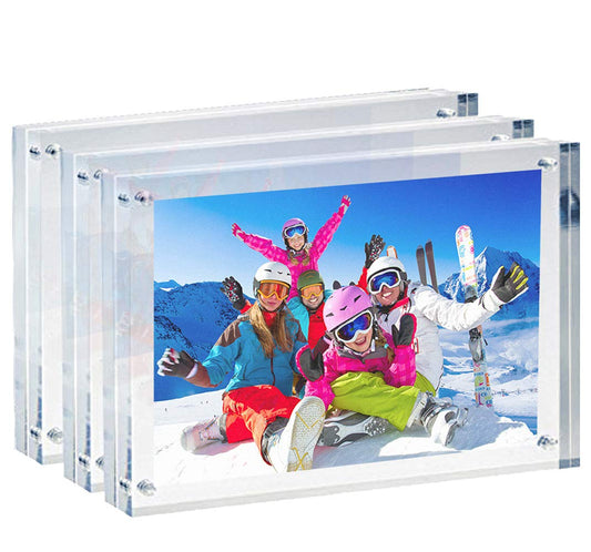 3-Pack Acrylic 5x7 Picture Frames, Double-Sided Magnetic Photo Display Stand for Desktop, Frameless Clear Frames for Family Wedding Baby Shower Photos, Freestanding Acrylic Block Frame
