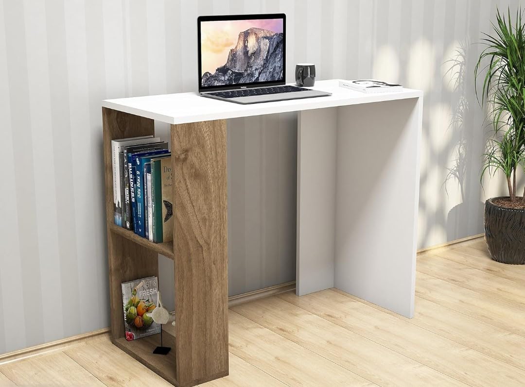Studying Desk in White, Compact Computer Desk for SmalLSpaces, L90 x W40 cm Work from Home Table, Minimalist Writing Desk for Bedroom or Office, Sleek Design