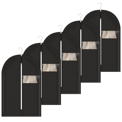 5-Pack Clothes Storage Garment Bags, Breathable Non-Woven Suit Covers with Zipper and Clear Window, Dust and Moth Protection for Suits, Jackets, Dresses, and Shirts, 100x60 cm