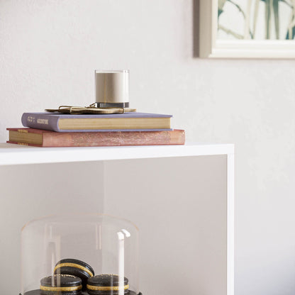 3 Tier Low Bookcase, White Wooden Shelving Display Storage Unit, Modern Office and Living Room Furniture, Wide and Compact Bookshelf, Elegant Design