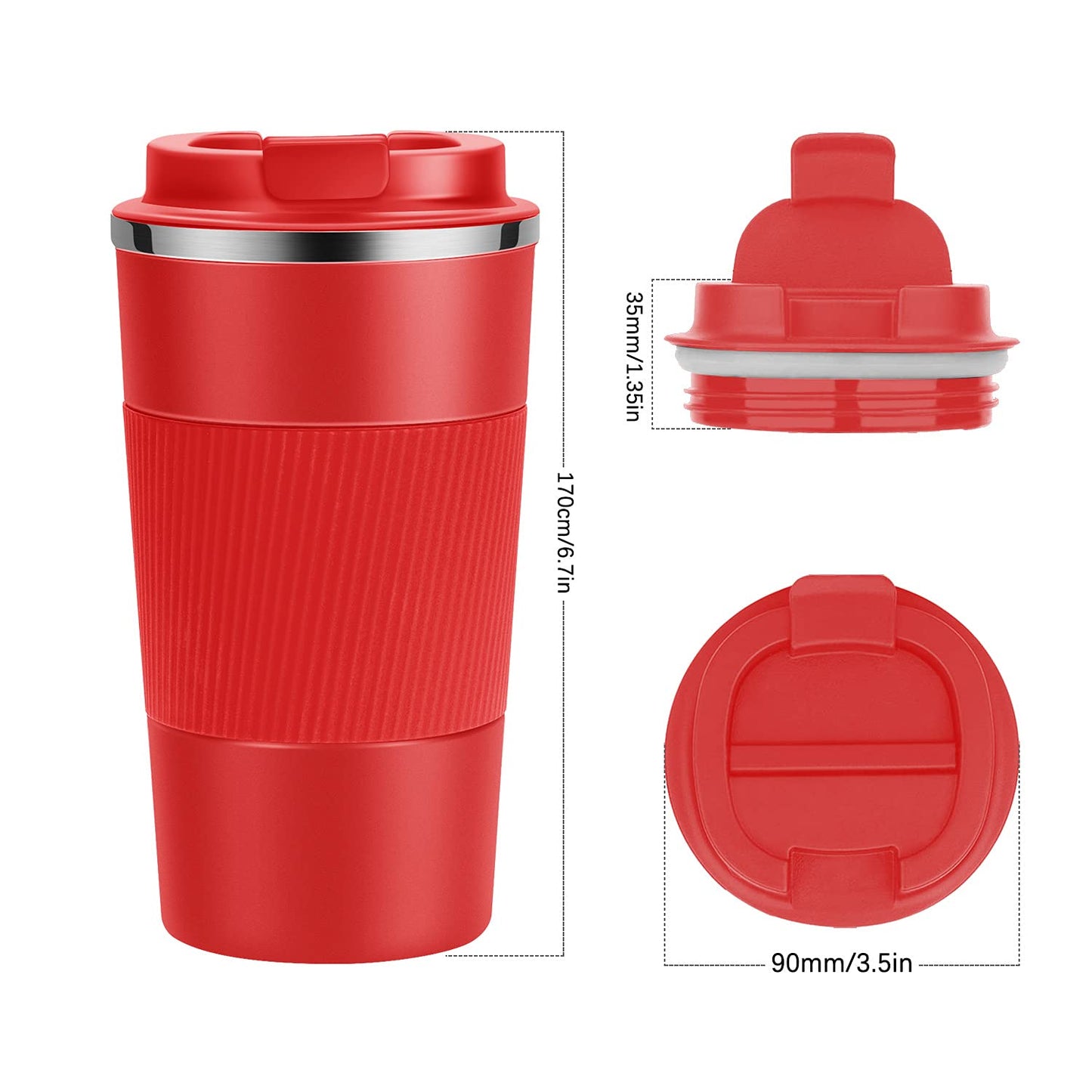 Reusable Travel Coffee Mug 510ml, Double-Walled Insulated Stainless Steel Cup with Leakproof Lid, Eco-Friendly Portable Tumbler for Hot and Cold Drinks, BPA-Free