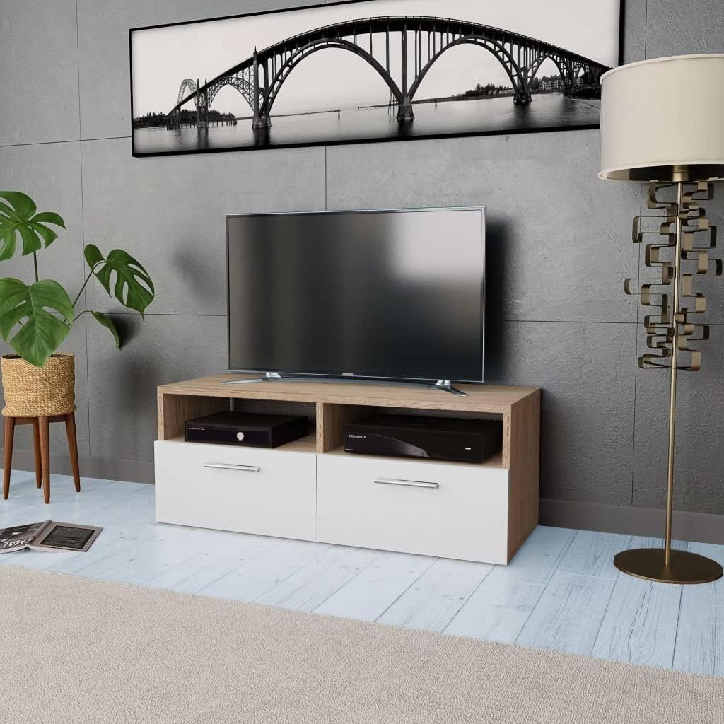 TV Unit in a Clean White Finish, Contemporary Entertainment Center Media Console Suitable for s and minimalist Decor, Simple and Elegant Living Room Furniture