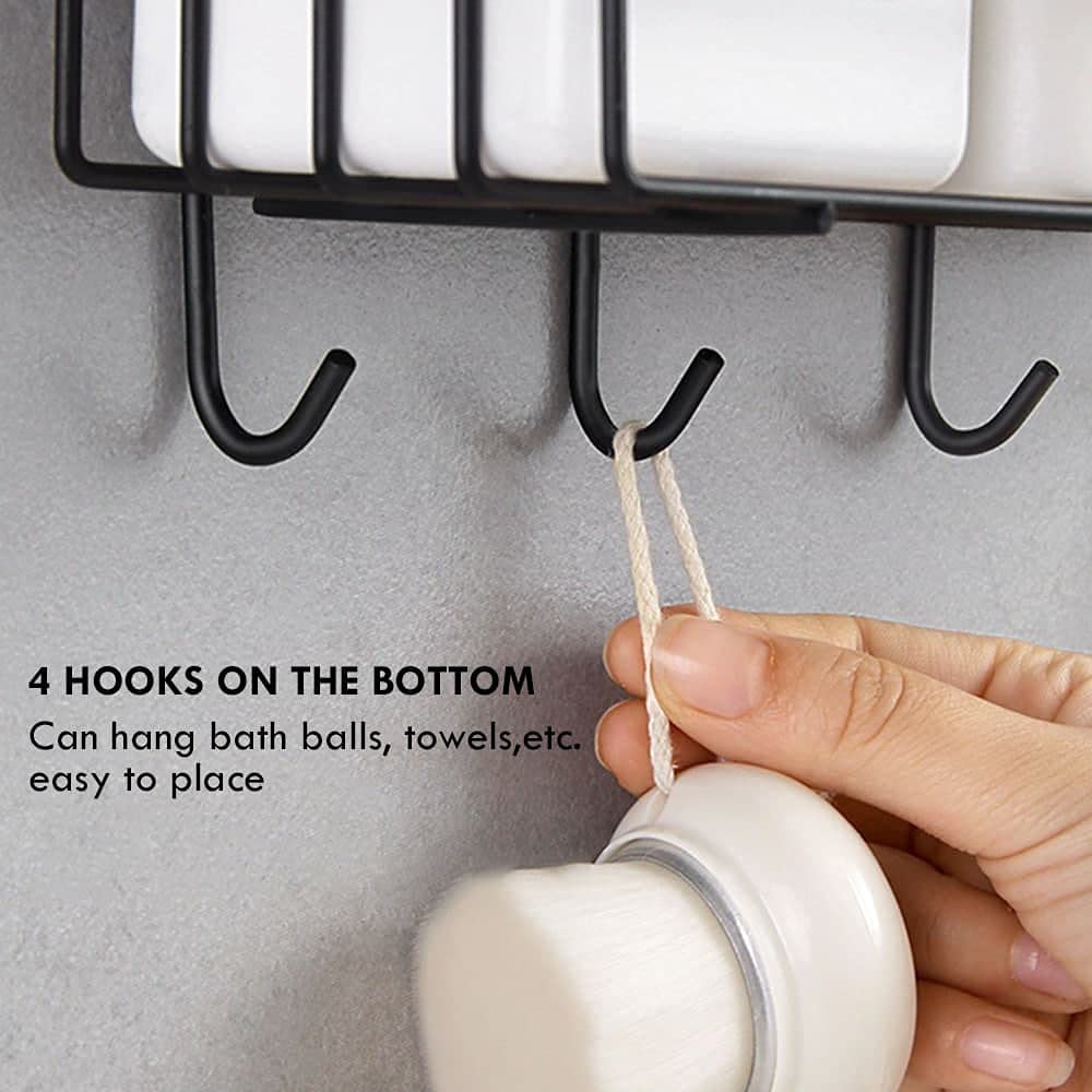 ZIVIK Shampoo Holder Kitchen Organizer Bathroom Shelves with 4 Hook, Hooked Toilet Accessories Storage Shelves Punch-Free Floating Metal Floating Shelf Shower Hanging Basket