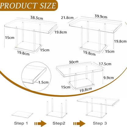 Dessert Table Display Set, 3-Piece Clear Acrylic Buffet Risers and Serving Stands, Tiered Display for Cupcakes, Pastries, Cookies, Treats and Party Food Presentation, 3 Sizes, Clear