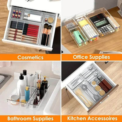 Happy Home Clear Drawer Organizer Storage Box for Makeup, Bathroom, Kitchen & Office