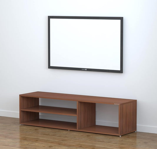 Geometric TV Bookcase Entertainment Unit,Wood TV Cabinet Stand Table for Screens Up to 132.1 cm, Display Rack for Devices in a Rich Brown Walnut Finish for Any Room