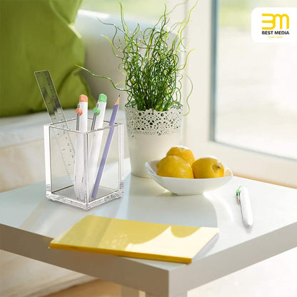Clear Acrylic Pen and Pencil Holders for Desk, Set of 2, Modern and Sturdy Pen Cups for Office and Home, Versatile Makeup Brush Organizers, Transparent Desktop Stationary Storage