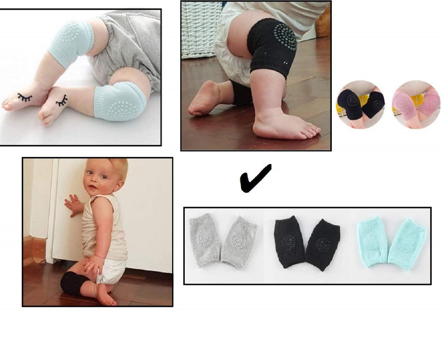 VENIQE Knee Pads for Crawling, Elbow Safety Protector, Stretchable Anti-Slip Padded Elastic Soft Cotton Breathable Comfortable Knee Cap for Kids (Multicolour)