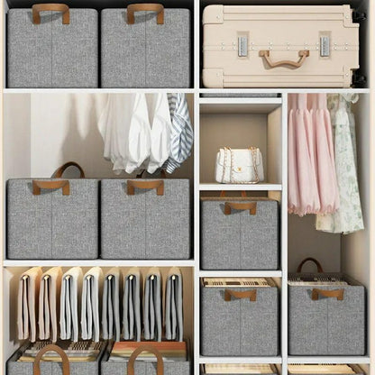 Fabric Wardrobe - Washable Clothes Closet Organizer with Metal Reinforced Shelf & Sturdy Handles for Home Storage & Organization - Grey
