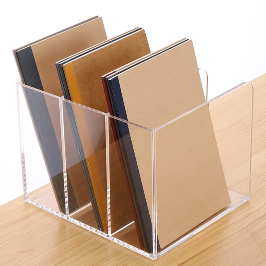 3-Section Clear Acrylic Magazine Holder and Desk File Organizer, Vertical Office Organization and Storage Accessory for Files and Documents, Single Pack Transparent Sorter