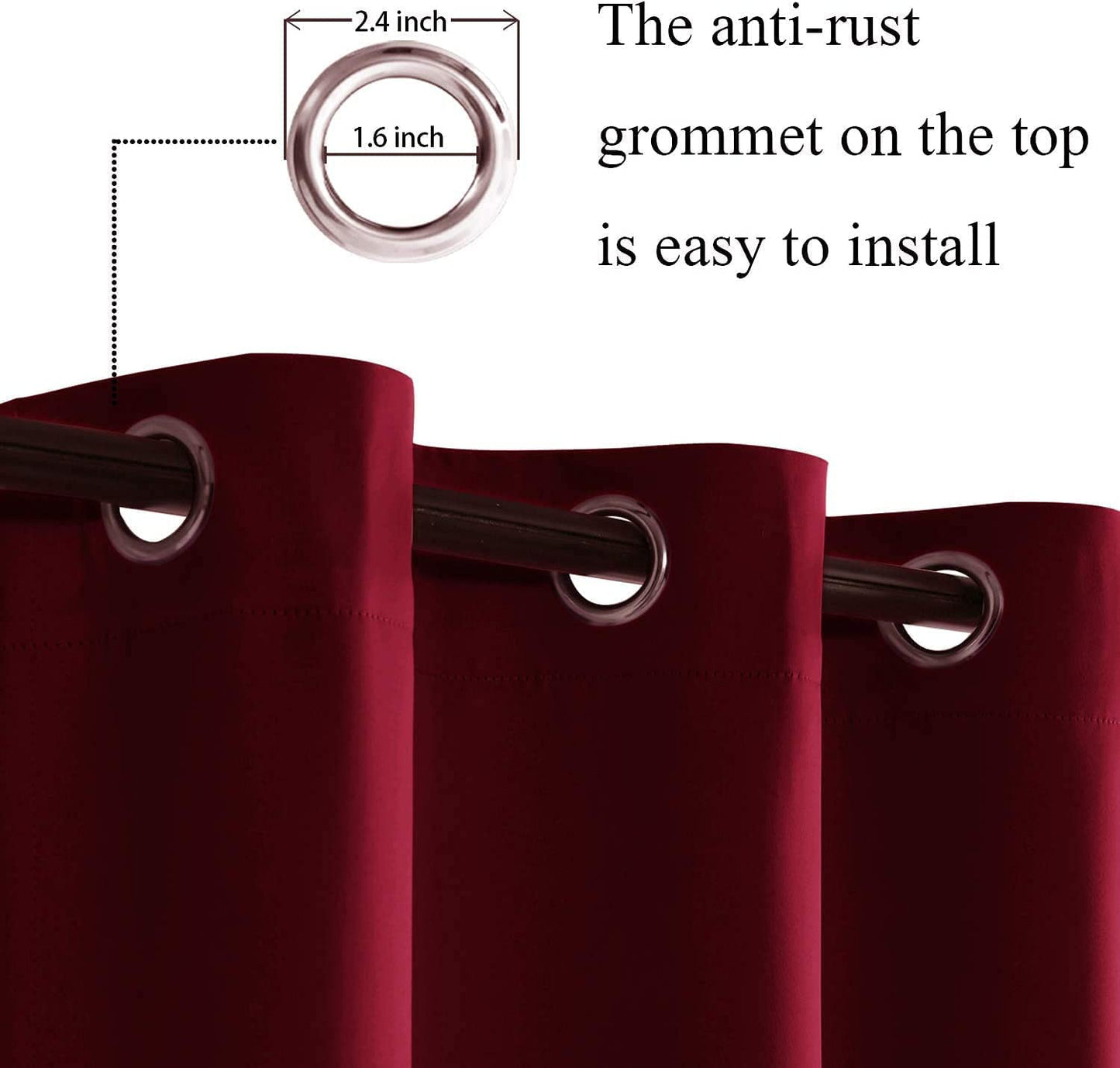 Blackout Curtains with Tiebacks - Thermal Insulated, Light Blocking and Noise Reducing Grommet Curtain Drapes for Bedroom and Living Room, Set of 2 Panels,